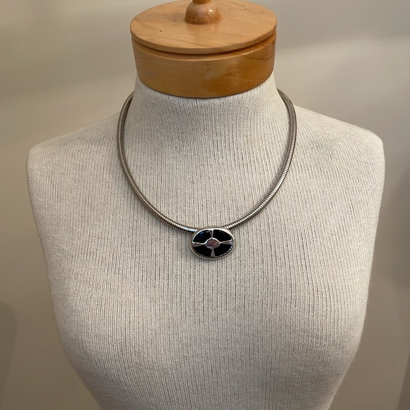 Vintage Silver-tone Round Omega Snake Chain with Pendant - Picture 14 of 16